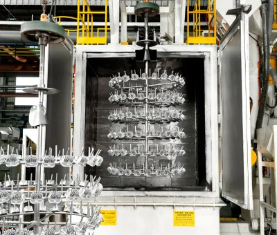JoinCast 台灣工廠自動噴砂系統，提供鋁合金壓鑄零件均勻表面紋理與氧化層去除